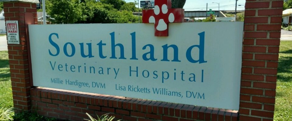 The sign at Southland Veterinary clinic